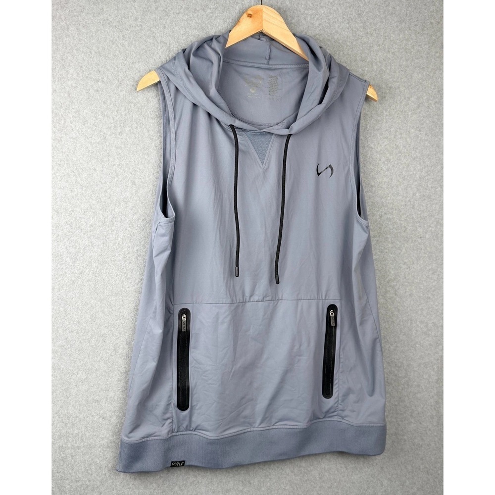 TLF Sleeveless Hooded Pullover Athletic Vest Steel Blue Men's Large